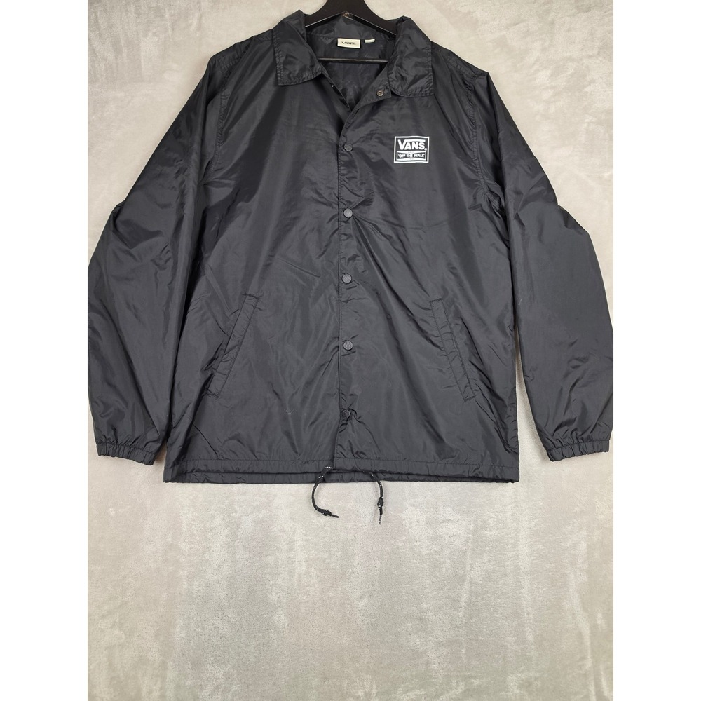 Vans Snap Windbreaker Jacket Mens XL Black Snap Front Lightweight Skate Surf